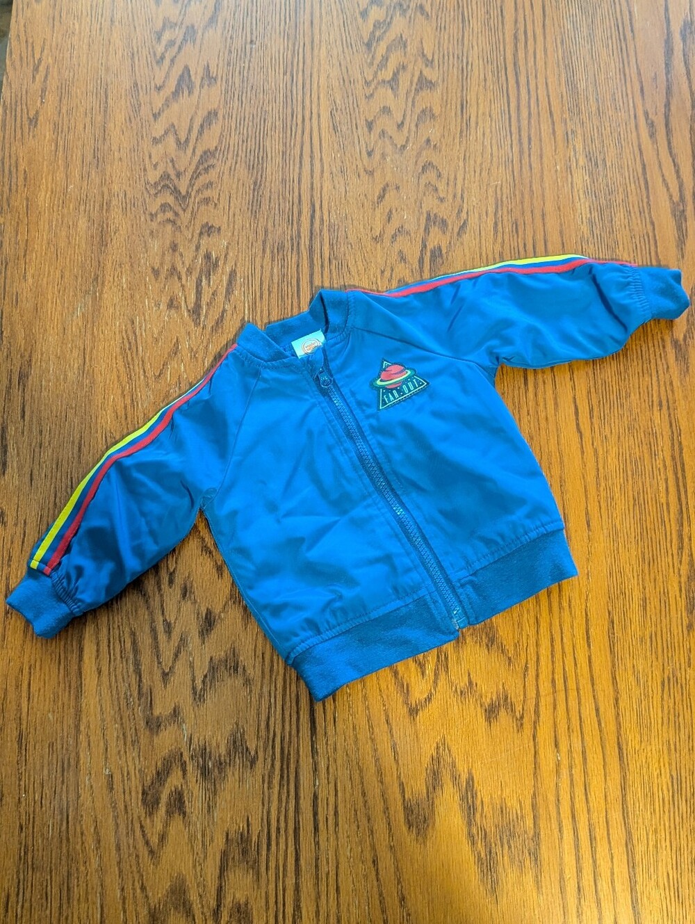 wonder nation Blue Zip Jacket with Rainbow Sleeve Stripes